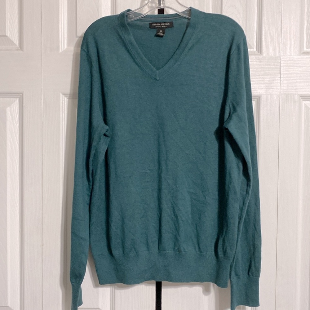 Mens Banana republic green silk cotton cashmere knit v-neck sweater size M